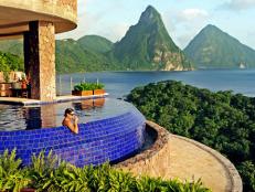 The 24 sanctuaries at Jade Mountain in St. Lucia each have an infinity pool, blurring the line between indoor and outdoor.