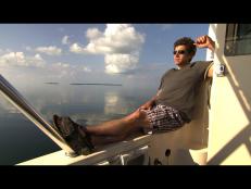 Marcus Sakey on a boat in Key West