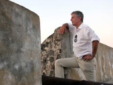 Tony Bourdain at fort in Mozambique Africa