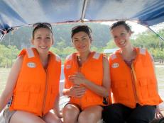 Amanda, Holly and Jen take a boat to see the wildlife at Bako National Park.