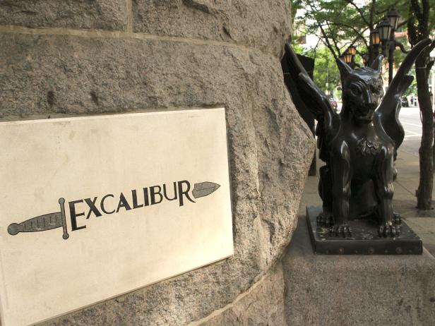 The Excalibur sign entering the building