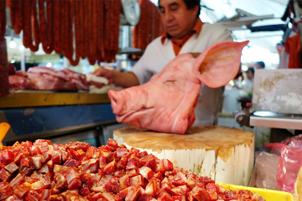 Pig head at the market in Mexico City