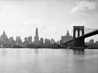 Lower Manhattan with the Brooklyn Bridge in New York City