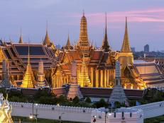 Temple of the Emerald Buddha at twilight in Bangkok Thailand