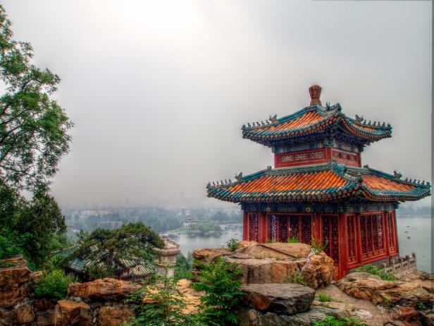 summer palace, fog, beijing, china