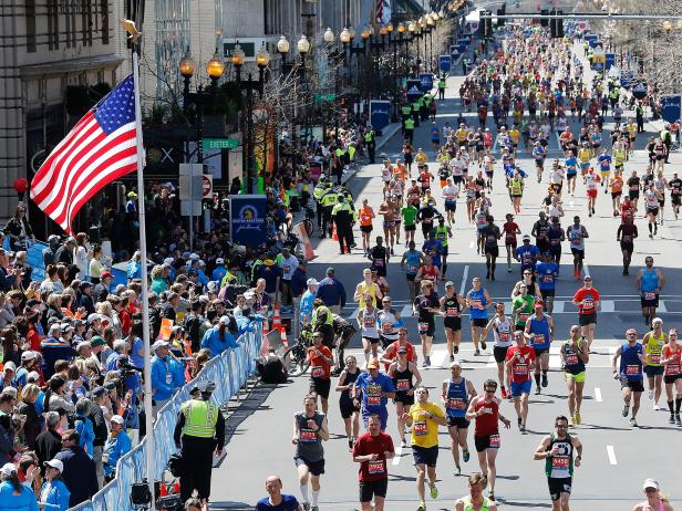 boston marathon, runners, race, flag, massachusetts