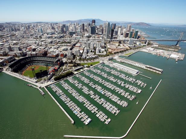 AT&T Park, baseball, aerial view, city, San Francisco, California