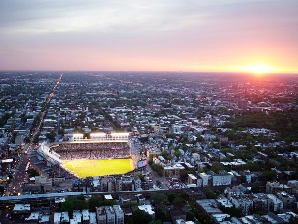 Wrigley Field, baseball, city, aerial view, Chicago, Illinois
