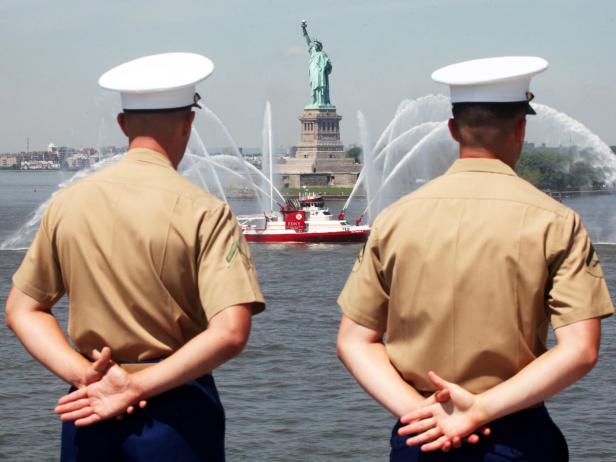 Statue of Liberty, sailors, NYC Fleet Week