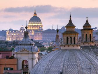 rome, italy, view over rooftops, st peter's basilica