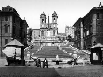 vintage, black and white, spanish steps, church