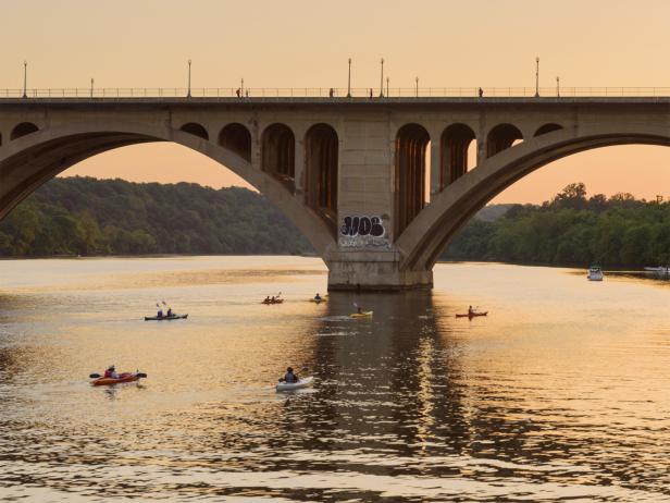 Key Bridge, sunset kayaking, Washington, DC