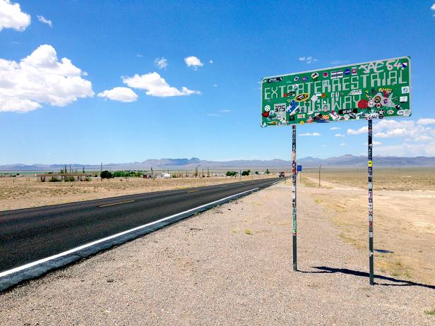 sign of extraterrestrial highway on side of route 375 in nevada during the day