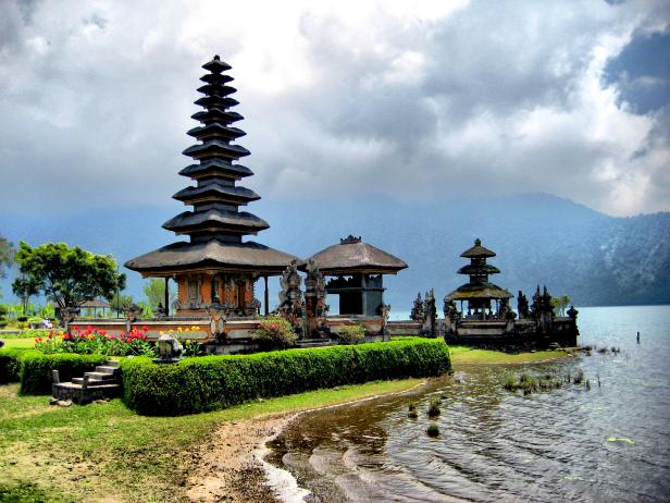 old temple in bali on lake during the day