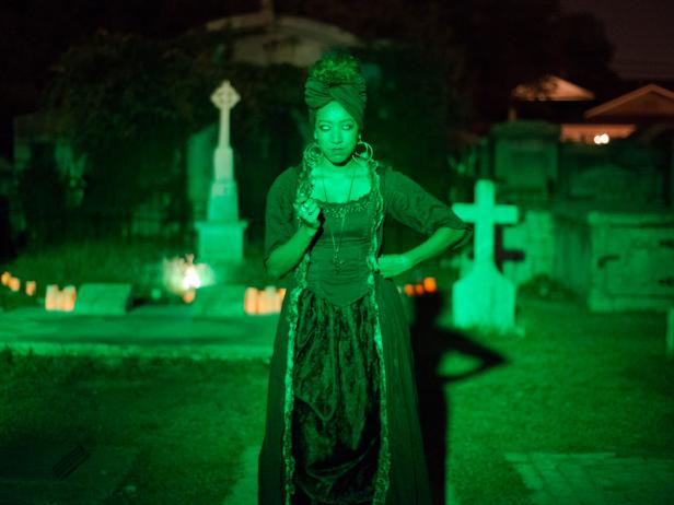 Voodoo woman in cemetery at 13th Gate in Baton Rouge, LA