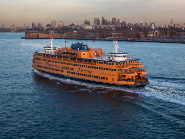 Staten Island Ferry crosses Hudson River Between Staten Island and Manhattan