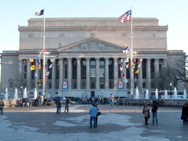 Exterior view of the National Archives Building in Washington, DC.