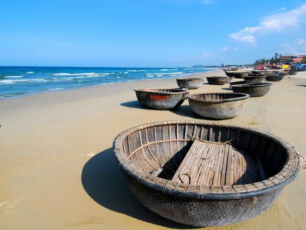 Fisherman Boats on shore of Danang, Vietnam