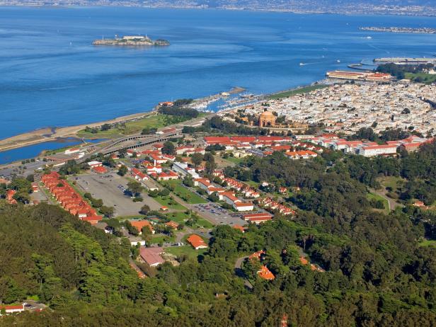 Aerial view of the Presidio on San Francisco Bay