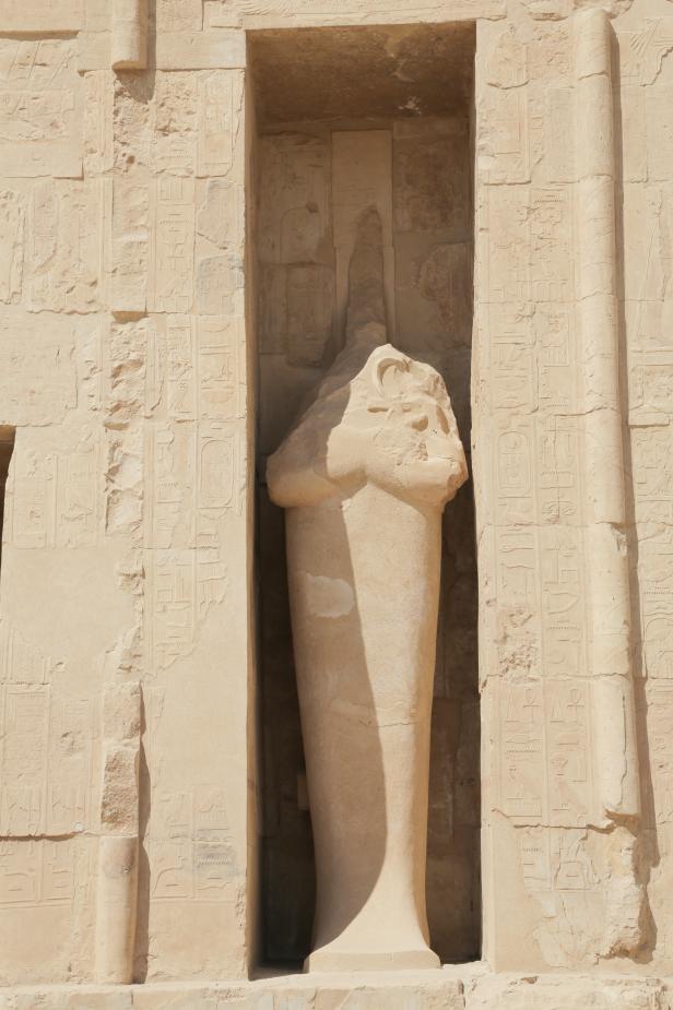 A damaged headless effigie at Deir el-Bahri in Upper Egypt, as seen on Travel Channel's Expedition Unknown.