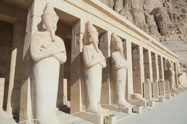 Effigies on the Mortuary Temple of Hatshepsut at Deir el-Bahri in Upper Egypt, as seen on Travel Channel's Expedition Unknown.