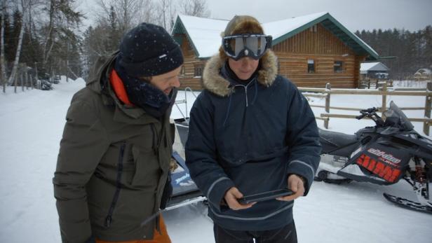 Host Christof Putzel and Devin Imrie Ranch Owner look at the UFO site they're about to head to. As seen on Travel Channel s Mission Declassified.