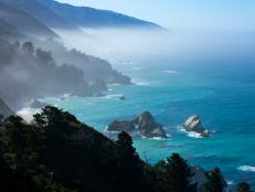 Low clouds hug the coastline of Julia Pfeiffer Burns State Park along California Highway 1 on Sunday, May 2, 2021 in Big Sur, CA.
