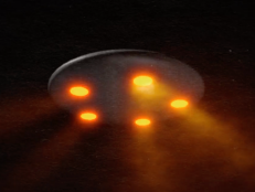 Photo of a UFO with five light beams. 