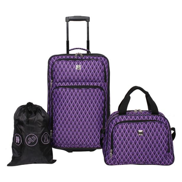 Purple Diamond 3 Piece Carry On Luggage Set