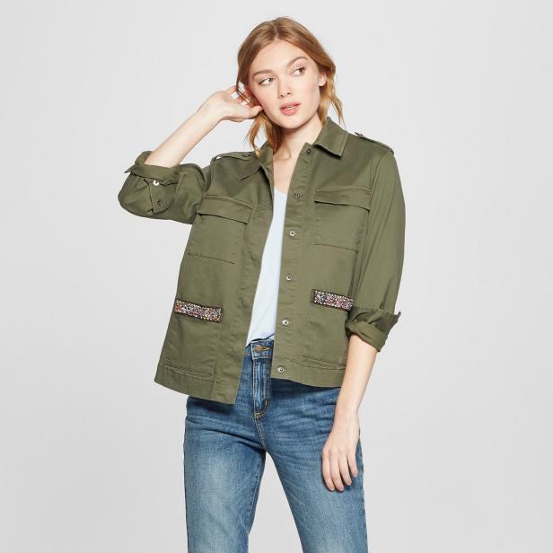 Women's Military Jacket with Pocket Beading
