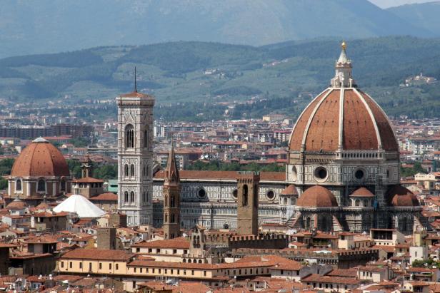 This picture shows the view from of San Minato al Monte church in Florence on June 14, 2012. Princess Carolina of Bourbon Parma, the youngest daughter of Princess Irene of the Netherlands will marry Albert Brenninkmeijer in the San minato church on June 16.  AFP PHOTO / CLAUDIO GIOVANNINI        (Photo credit should read CLAUDIO GIOVANNINI/AFP/GettyImages)