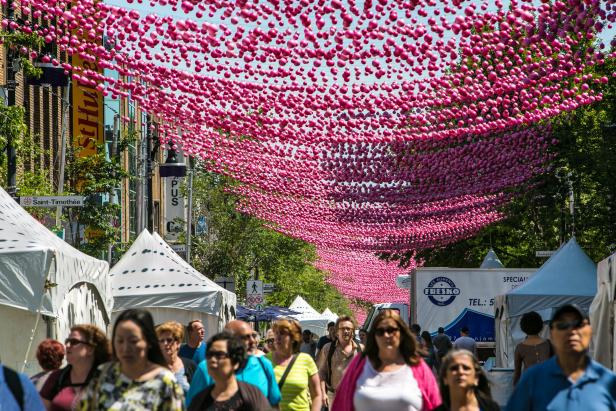 Pink Bubble Ornaments in Montreal's Gay Village District