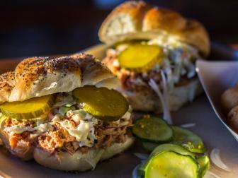 A delicious barbecue pulled pork sandwich at Portland, Maine's Salvage Barbecue restaurant.