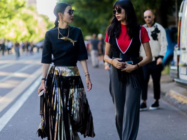 MILAN, ITALY - JUNE 20: Sherry Shen and Yoyo Lu outside Fendi during the Milan Men's Fashion Week Spring/Summer 2017 on June 20, 2016 in Milan, Italy. (Photo by Christian Vierig/Getty Images)