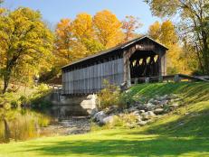 Beautiful Fall colors at Michigan's Historic Fallasburg Covered Bridge. Located in Lowell Michigan, USA