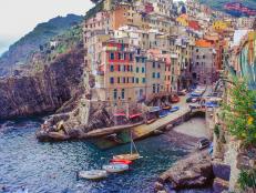Village of Riomaggiore in the Cinque Terre which is a rugged portion of coast on the Italian Riviera. It is in the Liguria region of Italy, to the west of the city of La Spezia.