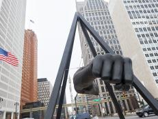 A monument in Detroit dedicated to boxer Joe Louis.