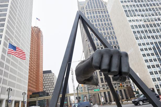 A monument in Detroit dedicated to boxer Joe Louis.