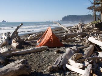 Camping by the Pacific Ocean at Rialto Beach in Olympic National Park