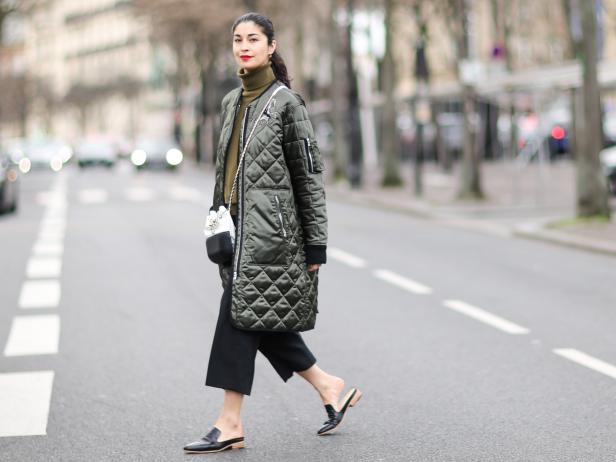 PARIS, FRANCE - MARCH 07:  Caroline Issa wears a khaki long puffer jacket, outside the Ellery show, during Paris Fashion Week Womenswear Fall/Winter 2017/2018, on March 7, 2017 in Paris, France.  (Photo by Edward Berthelot/Getty Images)