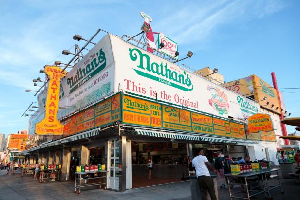 New York, NY, USA - August 30, 2016 : The Nathan's: The Nathan's original restaurant at Coney Island, The original Nathan's still exists on the same site that it did in 1916.