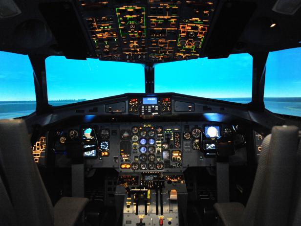 Inside the cockpit of A Flight Simulator,