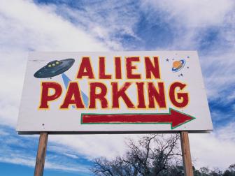 Parking sign in Roswell, New Mexico, alien capitol of the world and site of a UFO crash in 1947.