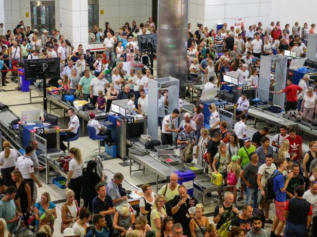 Antalya, Turkey - September 10, 2016: Security and passport control at Antalya International Airport, Turkey.