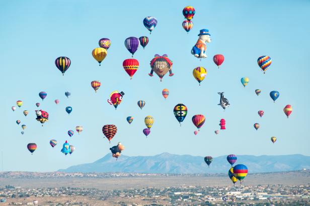Hundreds of balloons fly above Albuquerque, New Mexico, during the balloon fiesta in October.