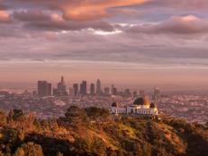 Griffith Observatory and Los Angeles city skyline at sunset