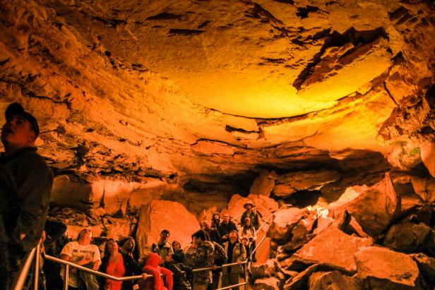 Mammoth Cave, USA - March 26, 2015: Visitors attending ranger led cave tours within  Mammoth Caves National Park.