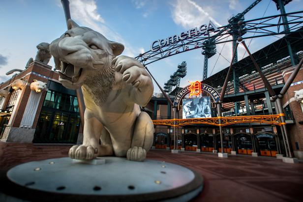 Entrance of Comerica Park in Detroit wit, Stock Video