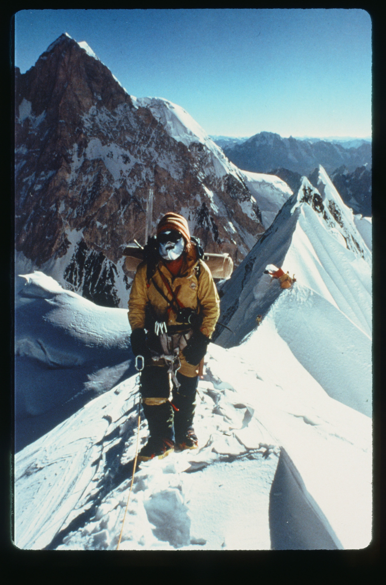 Rick Ridgeway leaves Camp 4 on the Northeast Ridge of K2 on the American ascent in 1978. The Northeast Ridge was a new route that would become the third ascent of K2 and the first without oxygen.